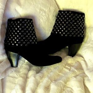 Black Suede Cuffed Riveted Boots. Size 11S. Worn once.